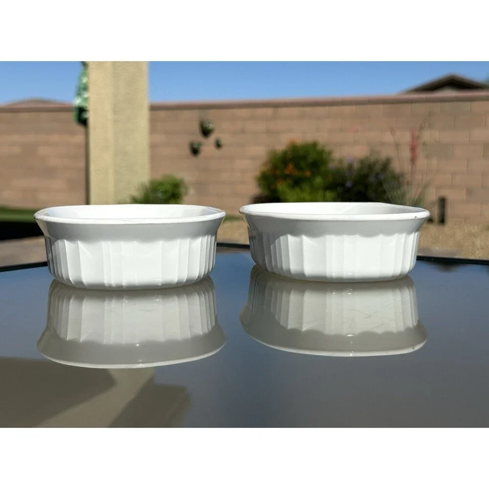 2 Corning Ware French White Oval Individual Casseroles F - 15 - B  475 ML  7 3/8